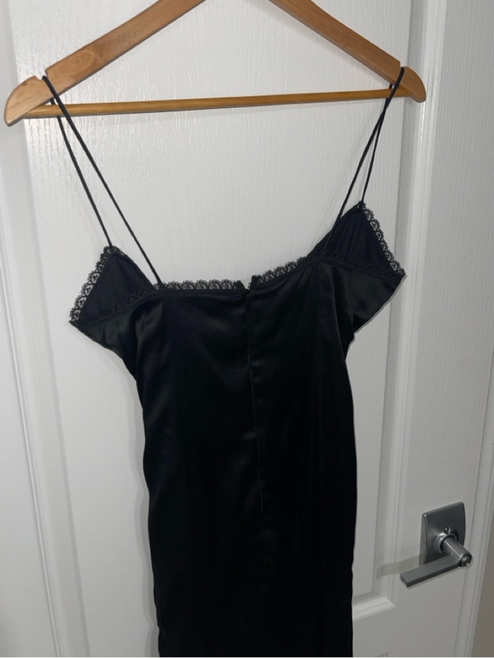 MIGUELINA Elegant Black Lace-Trim Slip Dress 100% Silk Cross Front Slip Sz XS - Picture 8 of 8